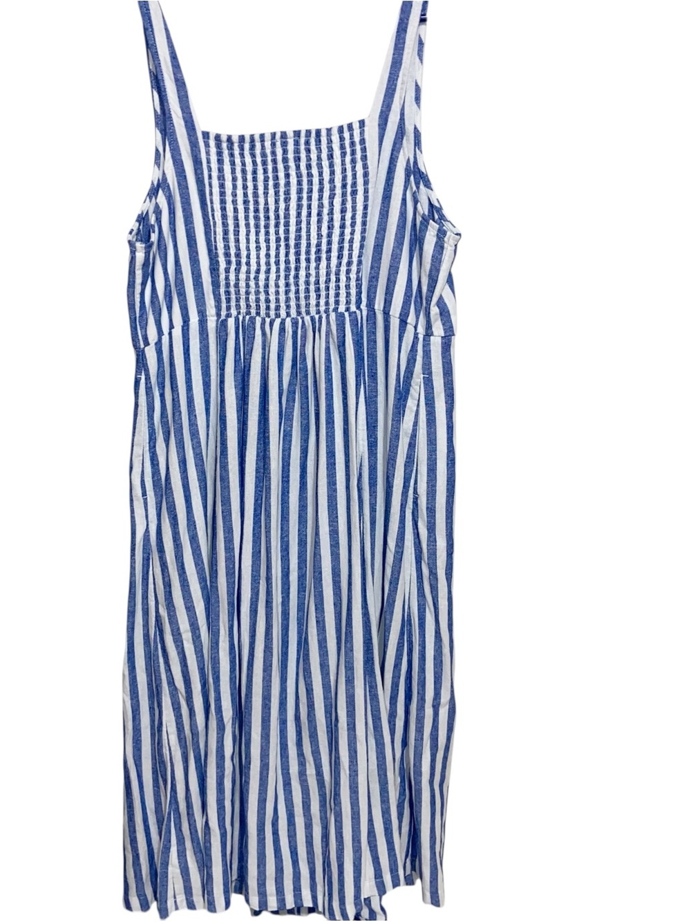 Old Navy Dress Womens XL Linen Blend Smocked Pockets Coastal Nautical Beach Blue - Picture 2 of 11